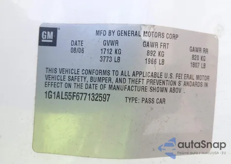 2007 Chevrolet Cobalt Lt z USA, uszkodzony, nr VIN 1G1AL55F677132597